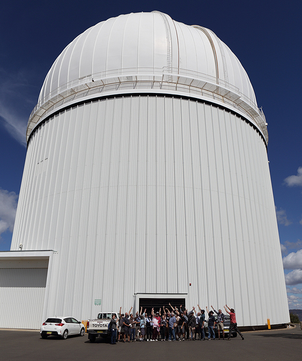 Group photo in front of the 2.3m AAT