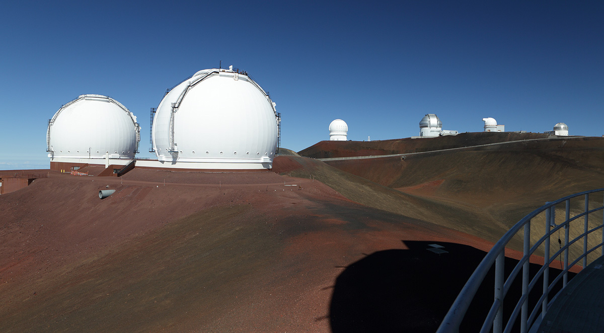 The Keck domes as seen from the Subaru catwalk