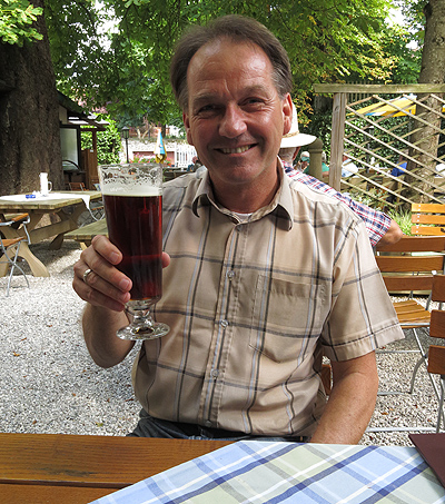 Werner enjoys a good beer