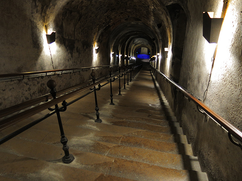 Heading down into the champagne cellar