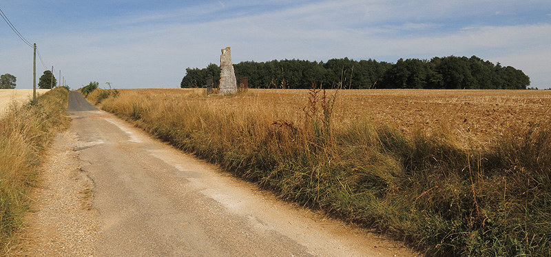 A stone in the middle of a field