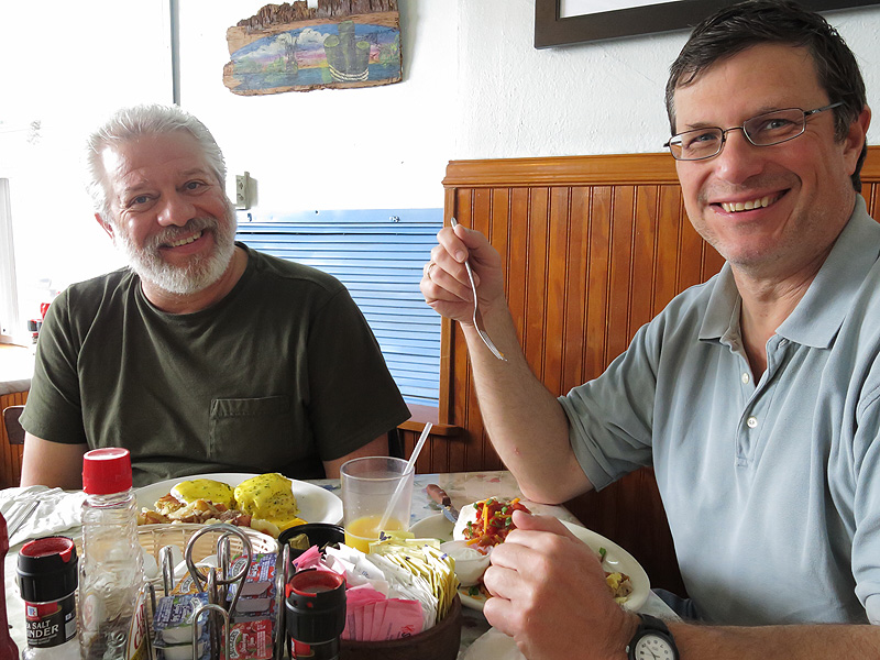 Carl and Bob enjoy their breakfast