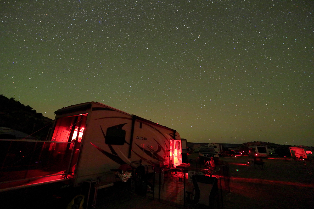 John and Cindy's camper under Okie-Tex skies